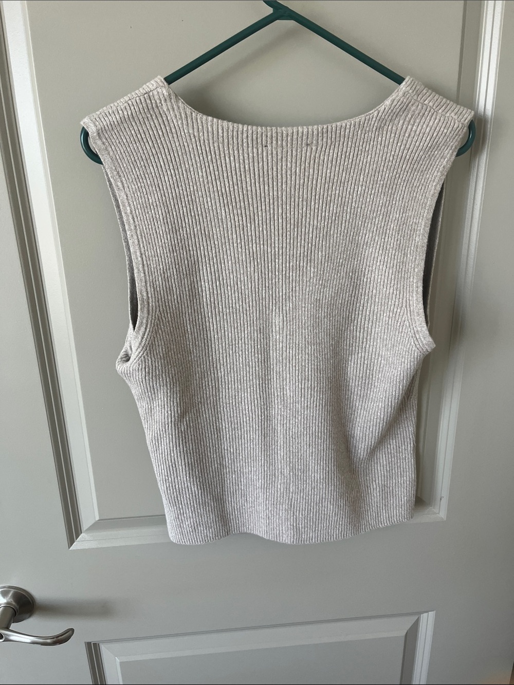 STATE Ribbed V-Neck Button-Front Tank Top — Oatmeal Beige - Picture 3 of 3